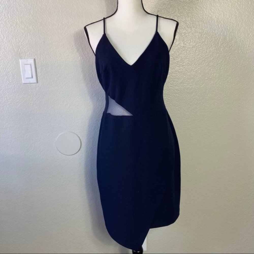 Xscape Blue Asymmetrical Hem Cocktail Mini Dress - Picture 2 of 7